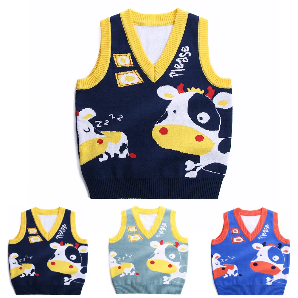 

Spring Autumn 1-6y Children's Baby Boy Double Layer Knitting V-neck Waistcoat Kawaii Animal Tanks Winter Casual Vest Sweaters