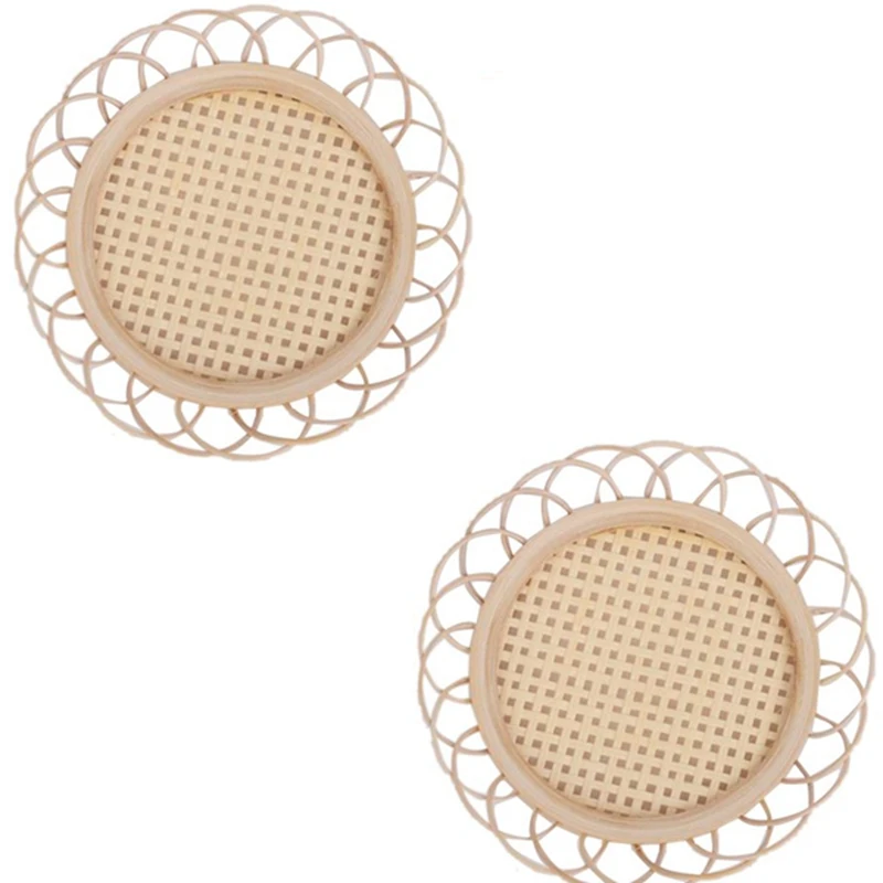 

2Pcs Bamboo Woven Vintage Flower Shape Hollow Design Storage Basket Cup Coasters Sundries Container Table Decor