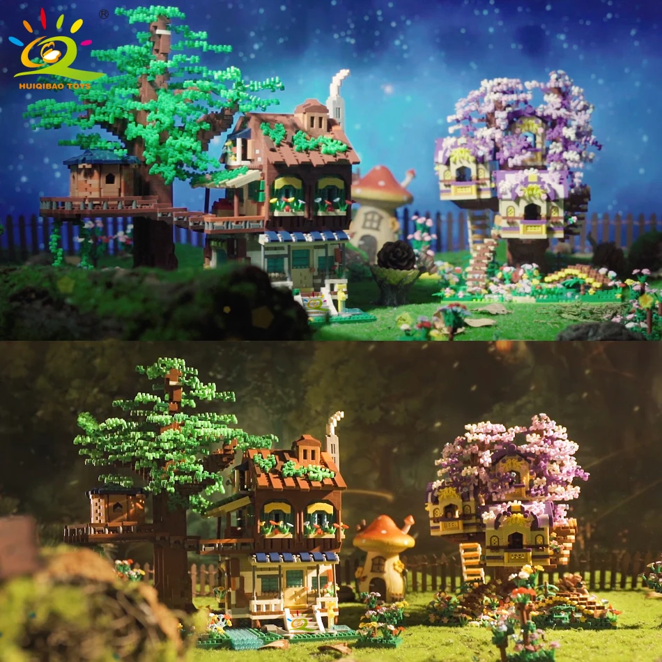 HUIQIBAO Elves Green Tree House Мини Строительные блоки MOC микро Кирпичи игрушки для детей