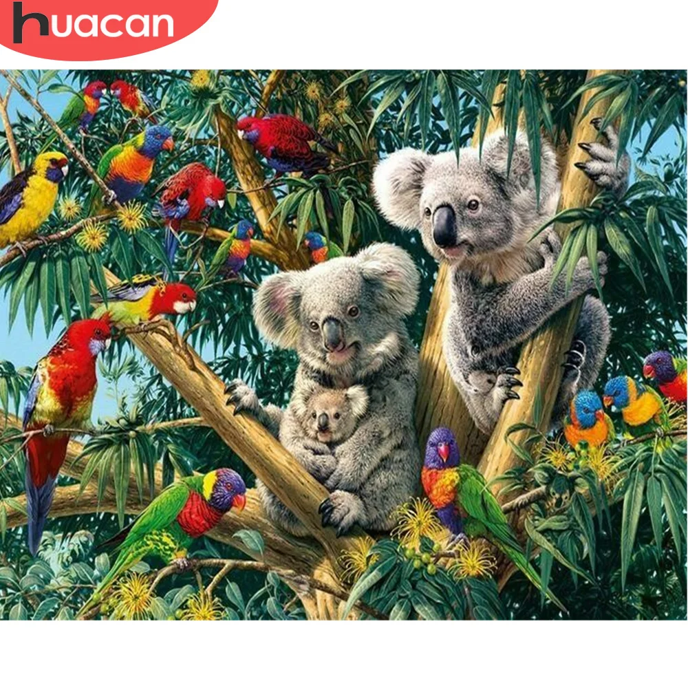 

HUACAN вышивка крестиком животные коала белый холст сделай сам украшение дома 14CT 40х50см вышивка попугай наборы рукоделие Наборы