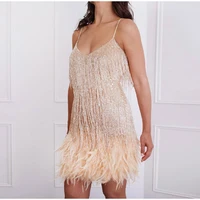 feather party dress women 2022 summer tassel sequins sexy sleeveless y2k spaghetti strap dresses night club e girl vestidos