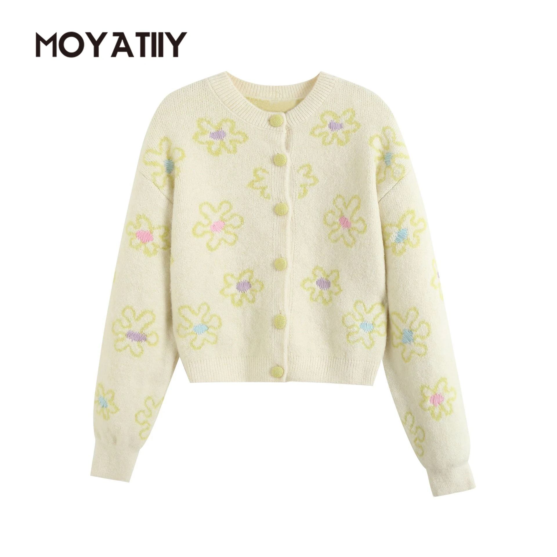 

MOYATIIY Women Spring Cardigan Fashion Embroidery Floal Pattern Loose Cardigans Sweaters Long Sleeve Female Tops