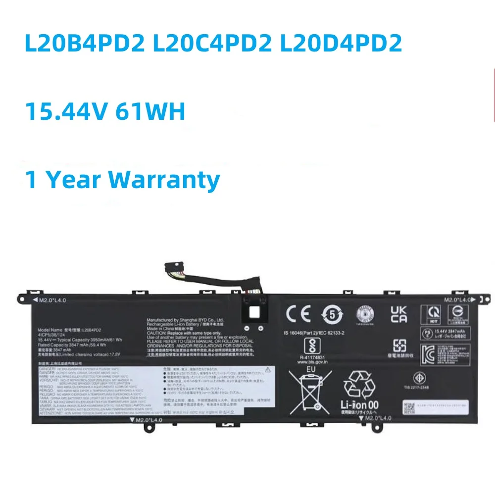 L20D4PD2 Аккумулятор L20C4PD2 L20B4PD2 15 44 В 3950 мАч 61 Втч для Lenovo SB11C04258 SB11C04259 Аккумуляторные