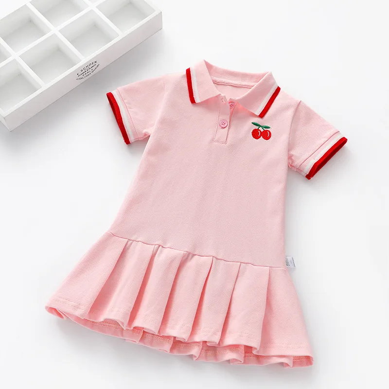 

Summer Casual Baby Girls Clothes Dress Cherry Print Short Sleeve Kids Toddler Pageant es Preppy Style