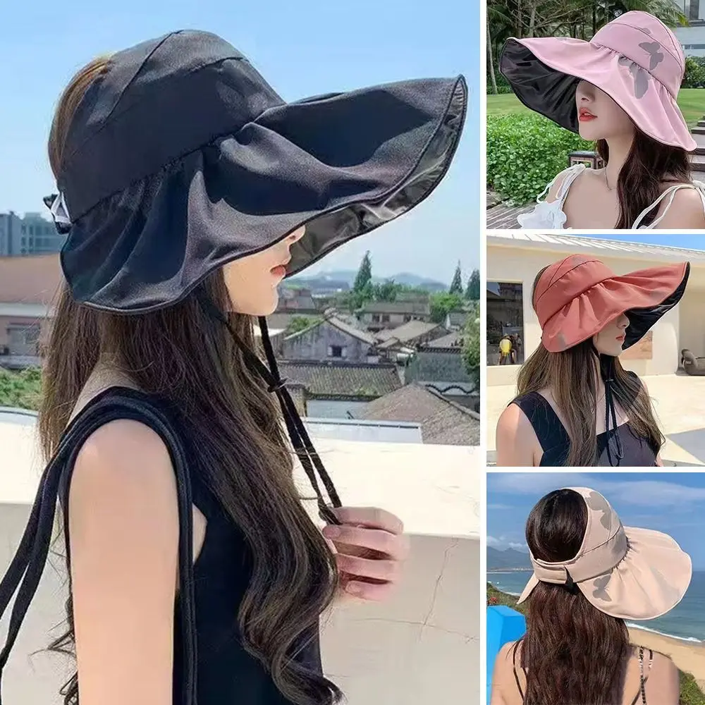 

Summer Panama Hat Empty Top Wide Brim Foldable Sunshade Hat Beach Cap Bucket Hat Sun Cap