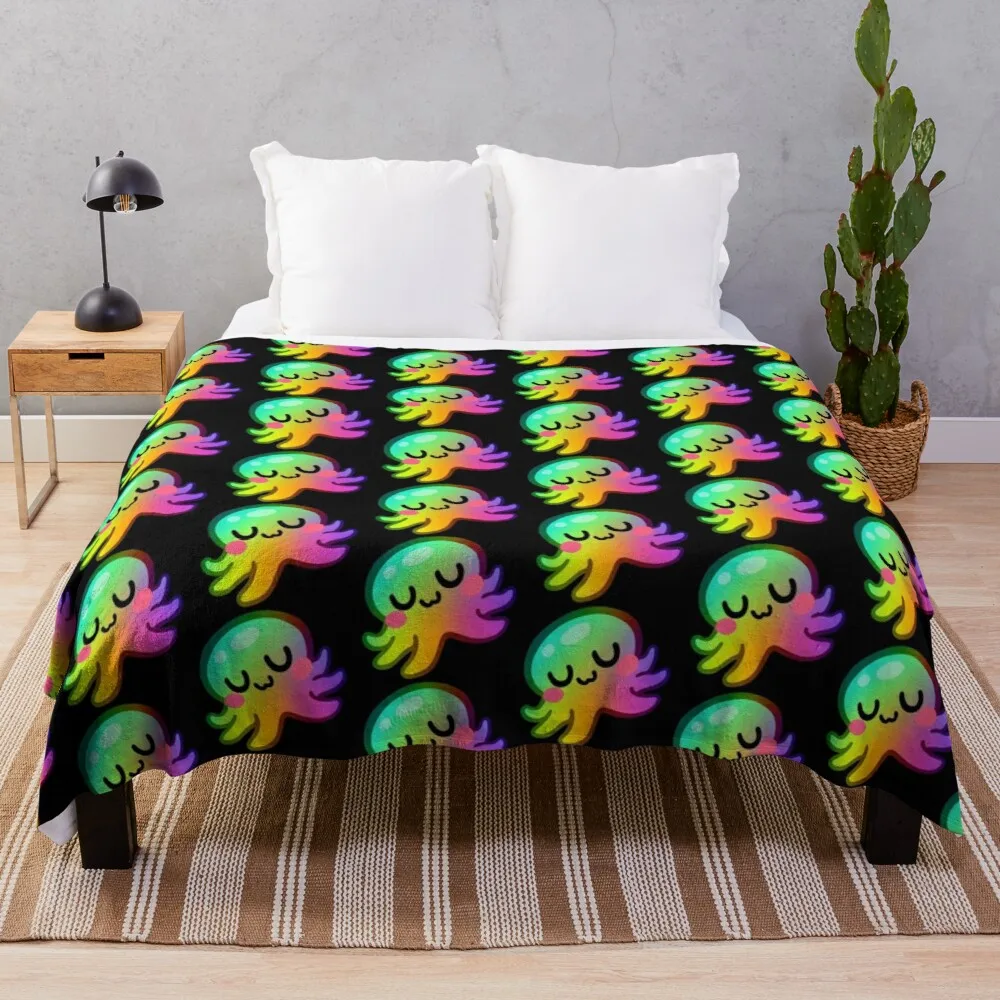 

Радужный Кракен UwU, плед, вязаное одеяло, одеяло для пикника, декоративное одеяло, винтажное одеяло