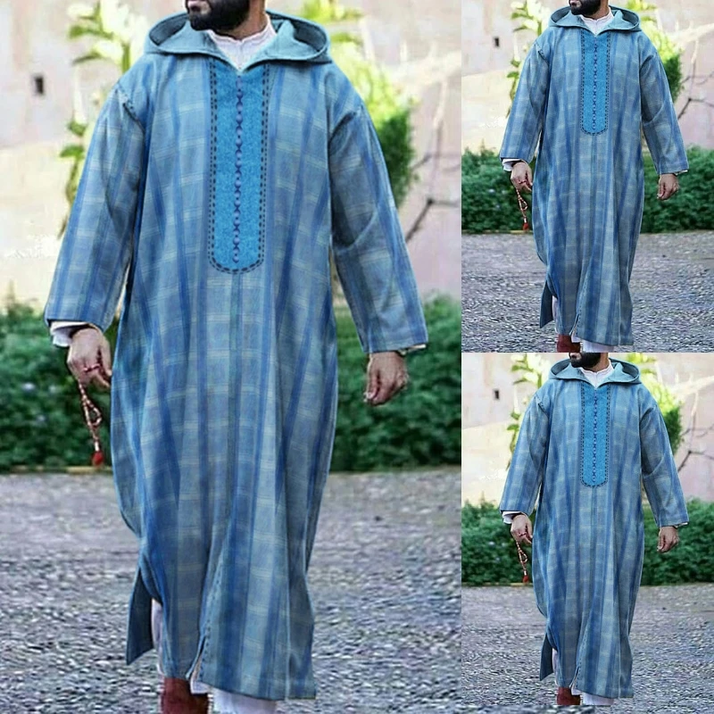 Printting Turn-down Collar Muslim Mens Long Sleeve Thobe Middle East Saudi Arab Kaftan Islamic Abaya Dress Dubai Robes