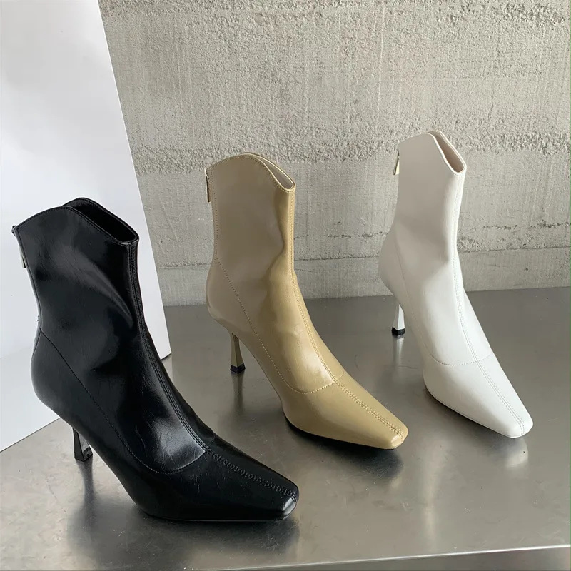 

Winter Boots Lady Pointe Shoes Boots-Women Luxury Designer Zipper 2022 Pointy High Heel Rubber Autumn Mid Calf Fashion Pointed T