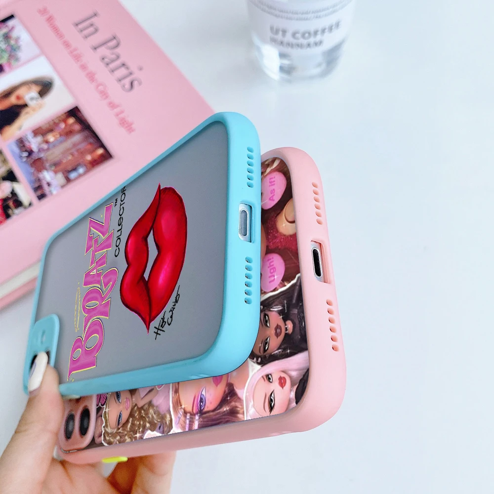 colorful bumper shockproof for iphone 13 8 7 plus 12 mini 11 pro max xr x xs covers flame hot sale lovely doll bratz phone cases free global shipping