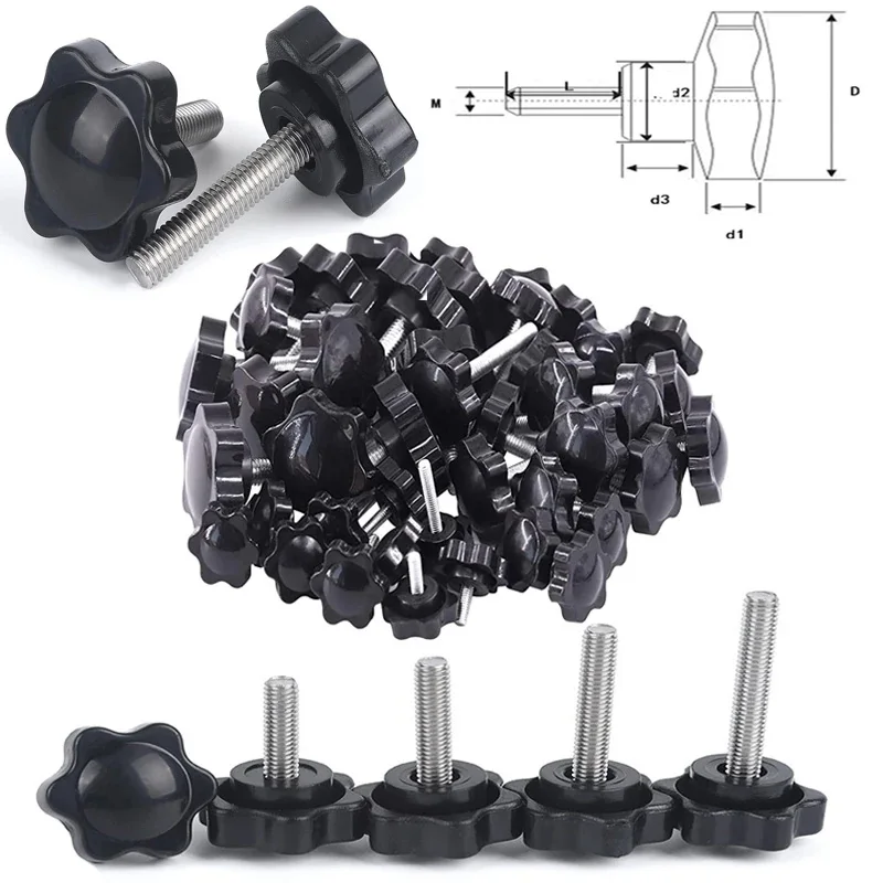 5/10 шт. пластиковая головка с резьбой в форме звезды, затягивающий винт с накатанной головкой, зажимная ручка, винт с деревянной сливовой болт M5, M6, M8