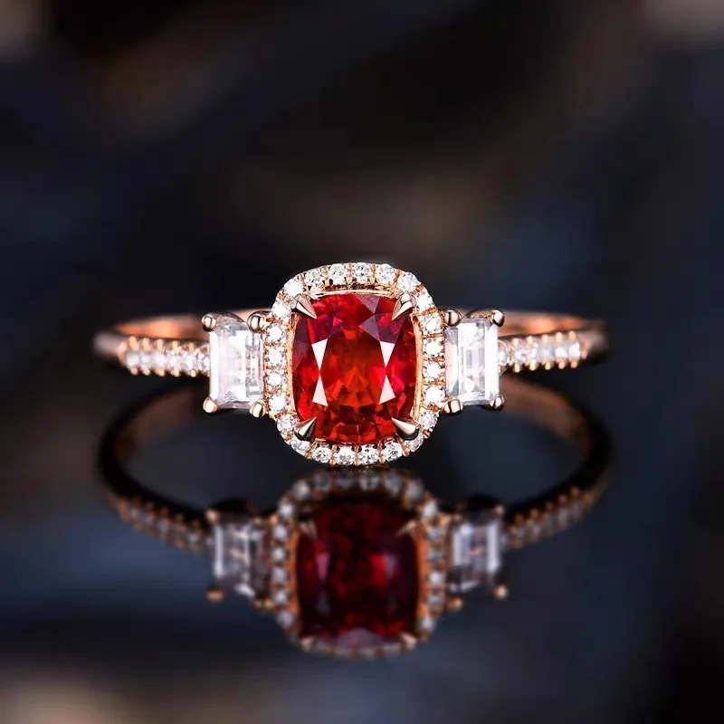 

Astuyo Wish Fashion Women Ring Ruby Color Crystal Engagement Proposal Wedding Cushion Ring for Female Gift