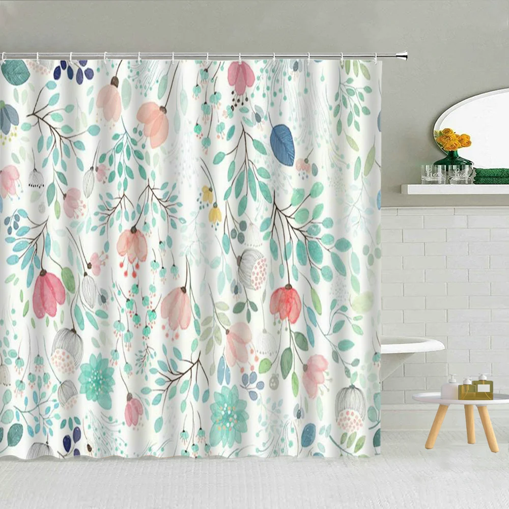 

Flower 3D Printing Waterproof Background Decor Bath Curtains Set Vintage Curtains Bath Curtain