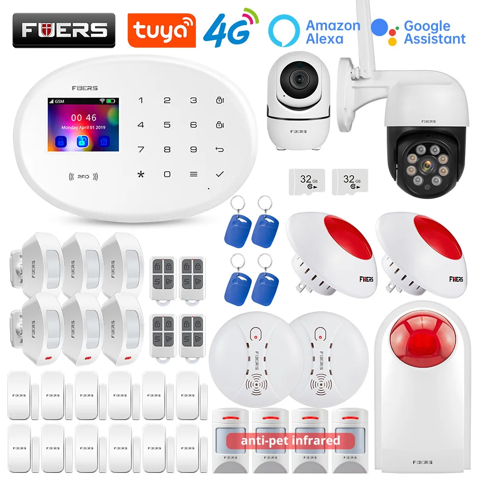 Enlarge FUERS W204 Alarm system Kit Wireless 4G GSM WIFI Tuya Smart Home Alarm Security System 3MP IP Camera Control Autodial Siren