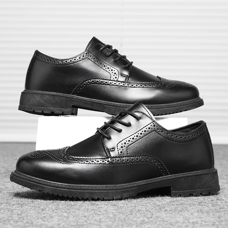 

Мужские кожаные туфли, классические ботинки, броги, Повседневная Удобная обувь, классические, плоская подошва, черные, весна