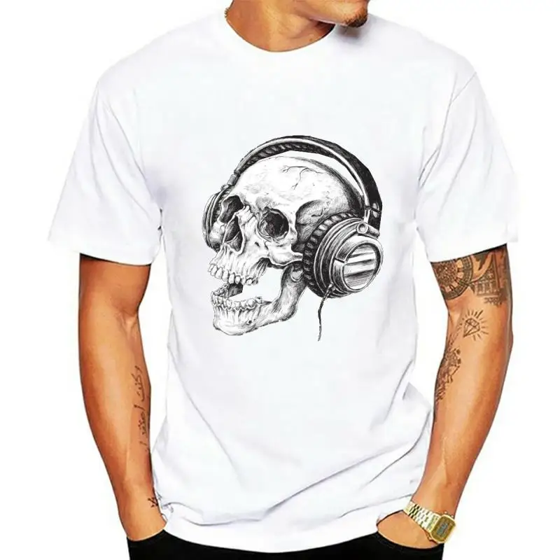 

Черная Мужская футболка WSN100 в стиле ретро с изображением черепа наушников группы скелета музыки