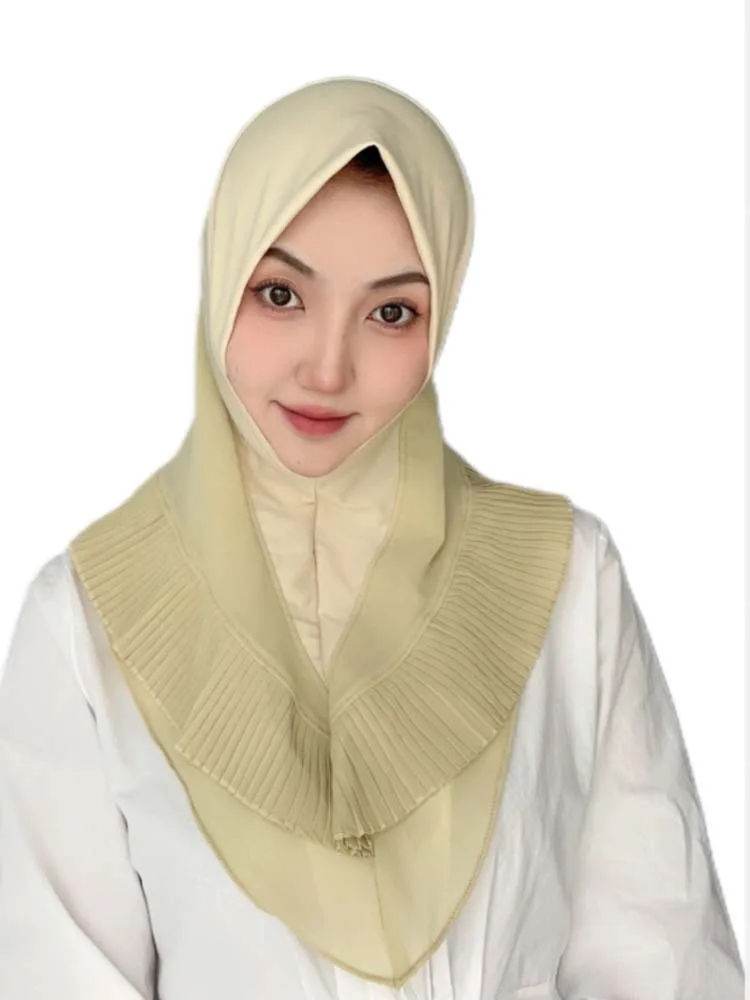 Muslim Women Plain Double Chiffon Khimar Hijab Caps Scarf Headcover Prayer Garment Headscarf Dubai Saudi Turkey Malay Turban