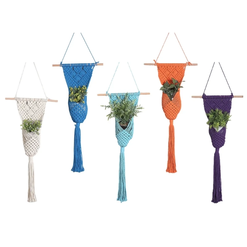 

Настенный вязаный гобелен, хлопковая веревка, тканый вручную контейнер для цветов, домашнее украшение для комнаты, гобелен для
