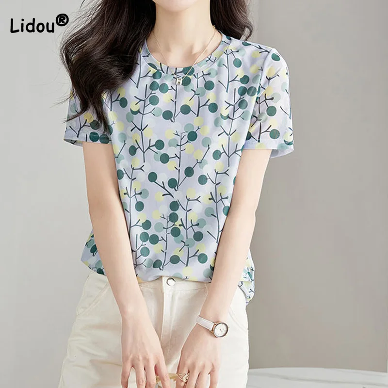 Купи Fashion Broken Flower Printed Short Sleeve T-shirt Summer Clothing New Casual Round Neck Cool Feeling Basic Women's Top Trend за 935 рублей в магазине AliExpress