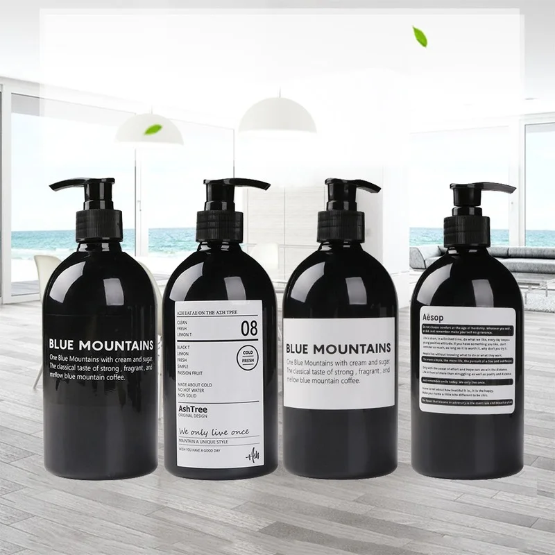 

500 мл, черная бутылка для хранения ванной, скандинавский шампунь, гель для душа, стандартная пластиковая бутылка для моющего средства для ку...