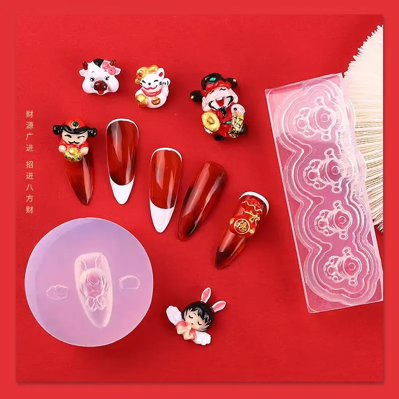 

Nail Silicone Mold Chinese New Year Transparent 3D Carved Drop Glue Nail Mold Stamping Template Stamper DIY UV/Acrylic Gel