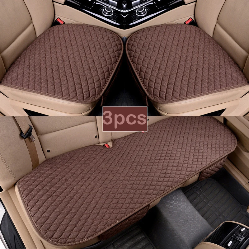 Universal 1/3PCS(Set) Flax Car Seat Cover Front Rear Linen Fabric Cushion Breathable Protector Mat Pad Interior Truck SUV Van