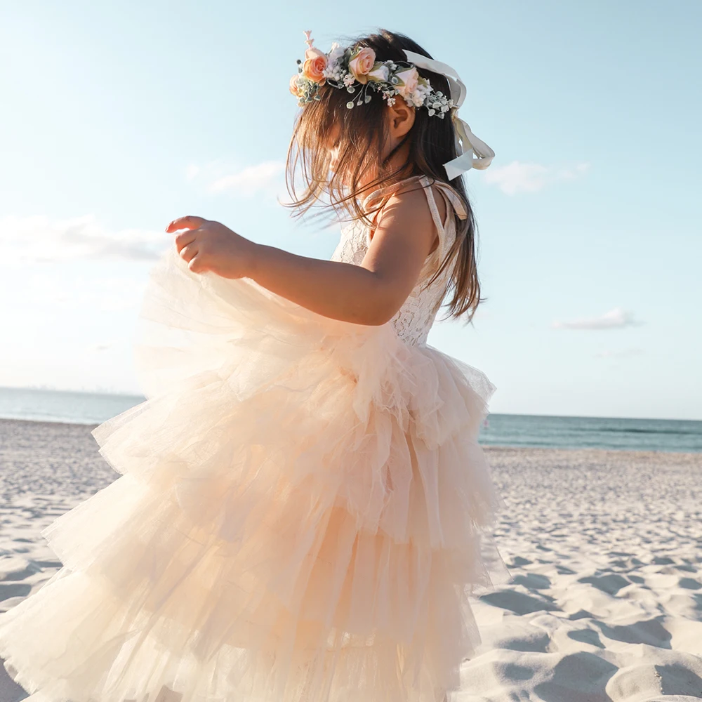 Kids Summer Clothes Baby Lace Wedding Dress Children Clothing Layered Tutu for Birthday Beach Party | Детская одежда и обувь