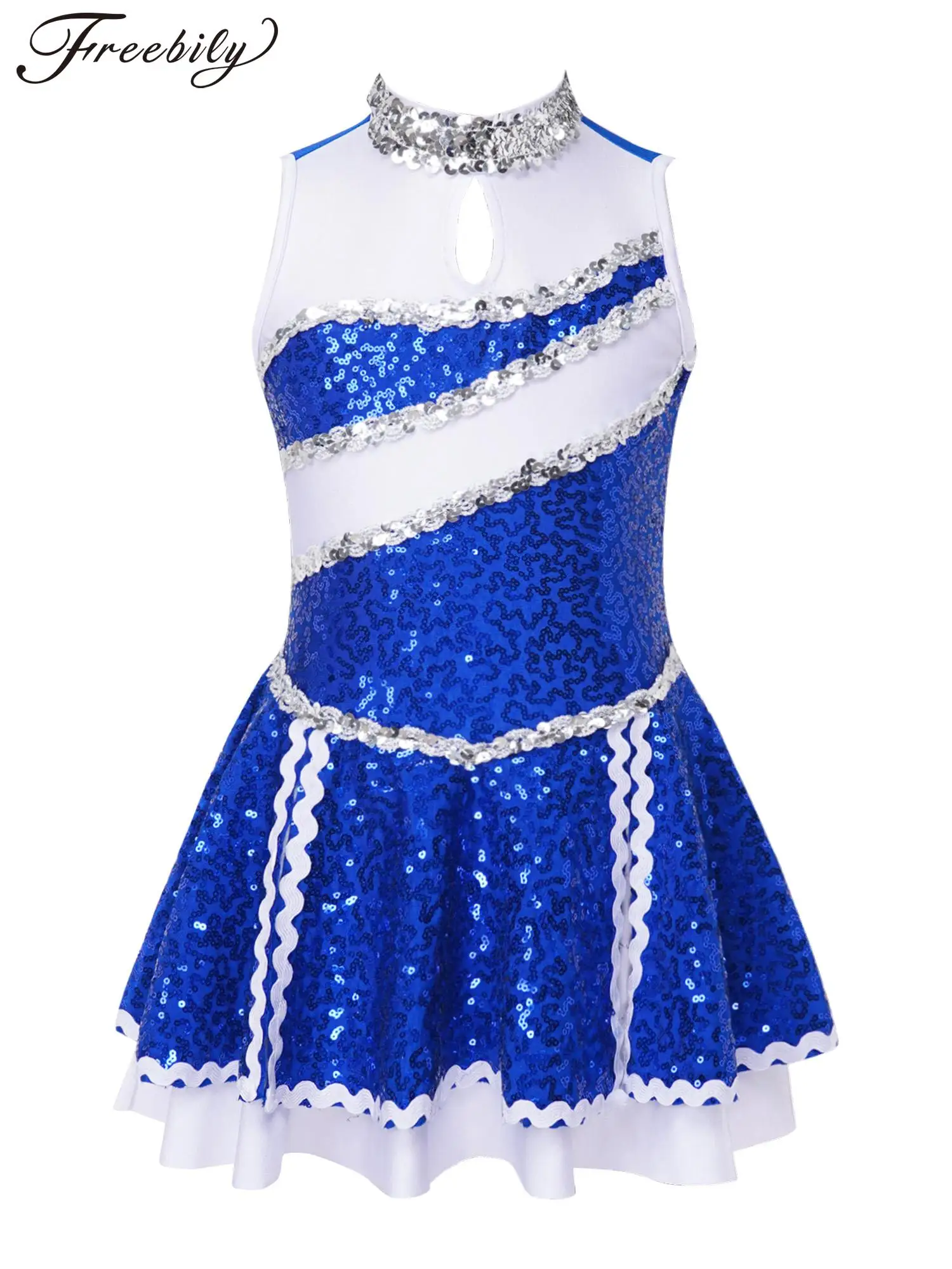 

Kids Girls Shiny Sequins Sleeveles Ballet Dance Dress Cheerleading Uniform Child Modern Latin Jazz Dancing Performance Costume