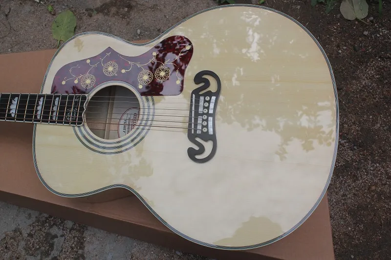 

Solid Spruce top J200 Acoustic Guitar Black natural wood color 524