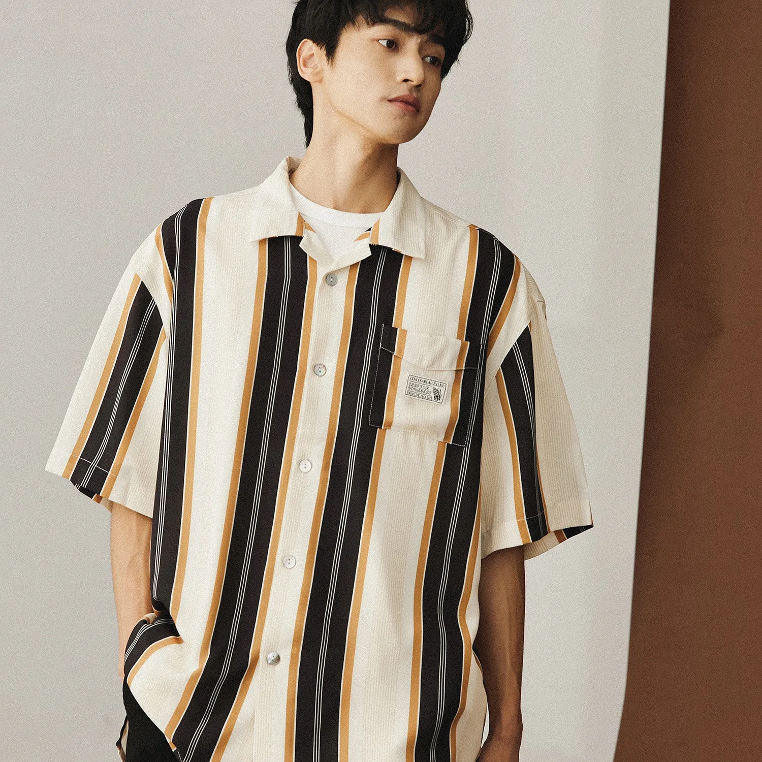 EUOW 2022 New Fashion American Oldschool Shirt Men Clothing Short-Sleeved Casual Hawaiian Striped Shirt Summer Streetwear Tops