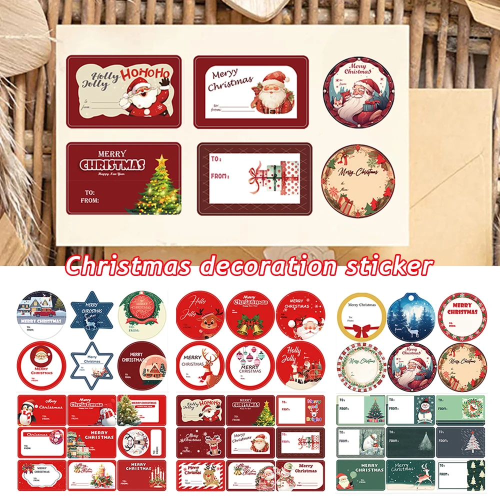 

8 Sheets Present Seals Santa Sticker Merry Christmas Tags Wrapping Decor Xmas Gift Label Favors Supplies DIY Decor
