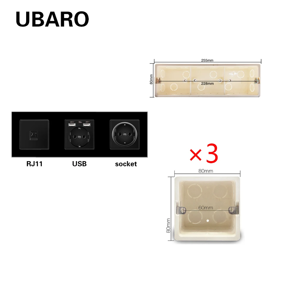 UBARO 258*86 мм стеклянная панель ЕС RJ45 RJ11 TV Type C и Usb 5 В 2100 мА домашняя настенная розетка