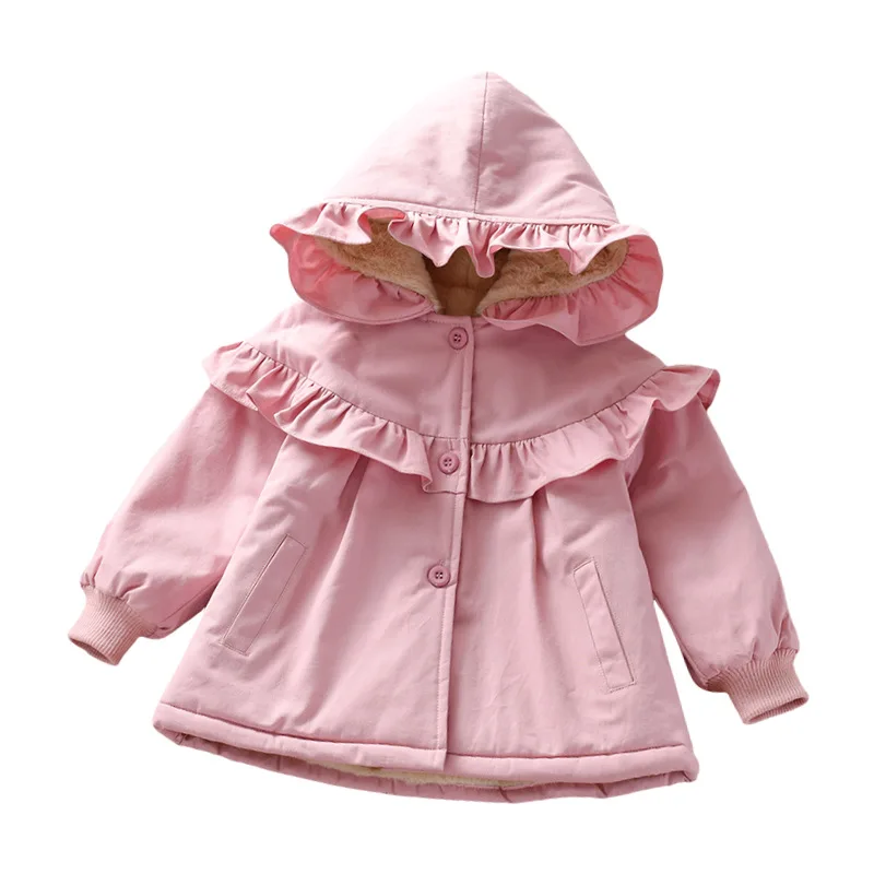 Girls winter clothes plus velvet thick coat 2022 new baby fungus edge hooded quilted jacket children's long-sleeved cotton