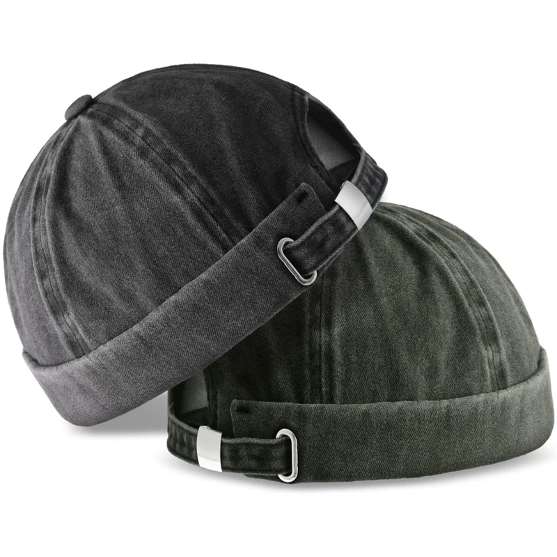 

2 Pcs Brimless Hats For Men Adjustable Hat Casual No Brim Hat Visor-Less Flip Hat Sailor Skullcap