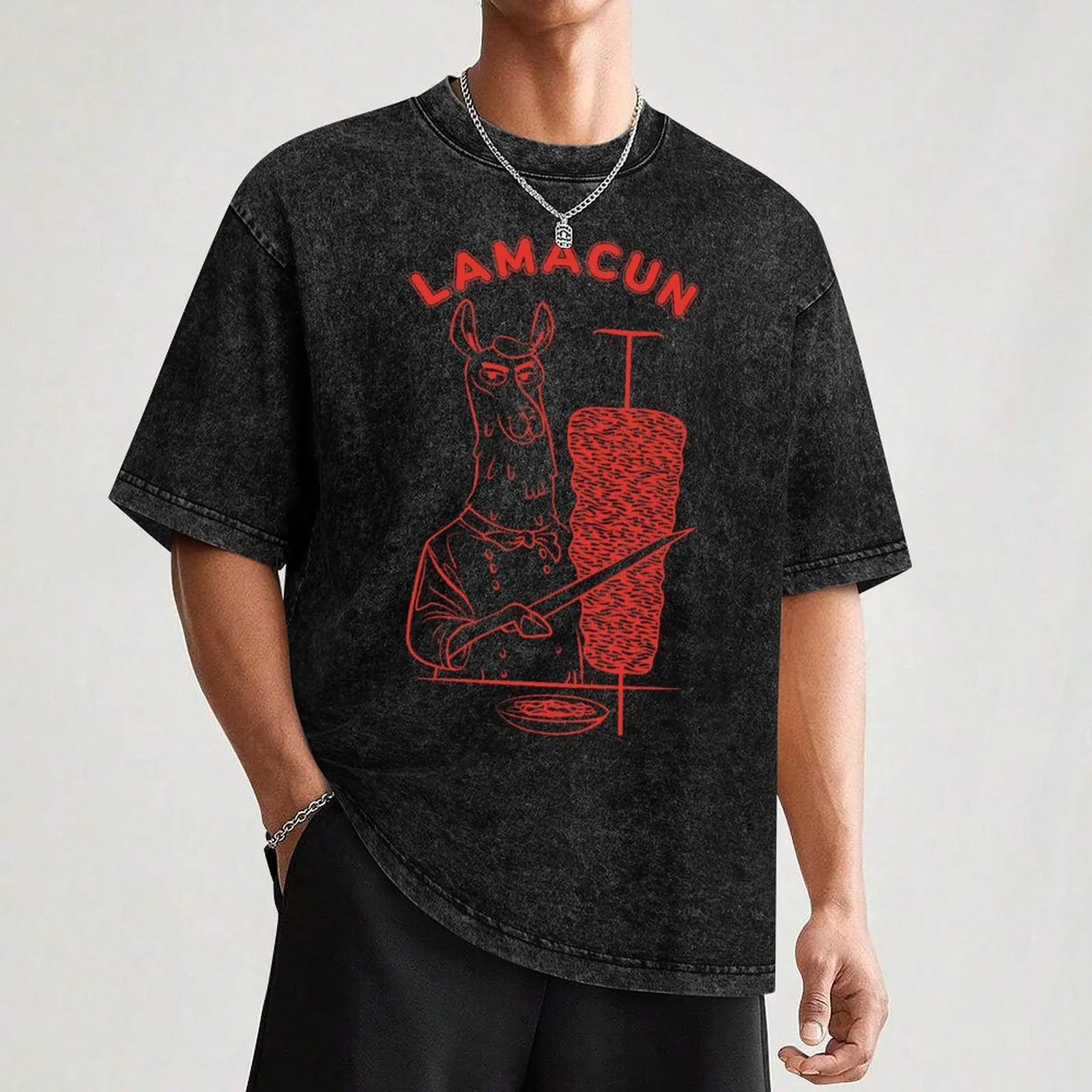 Фото Забавная футболка Lamacun Funny Llama Lahmacun, повседневный легкий топ с короткими рукавами №3