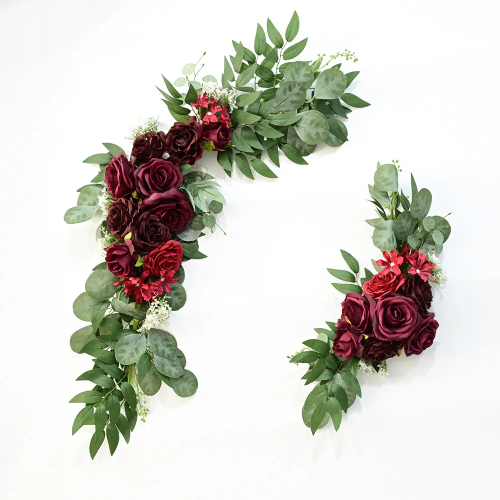 

2PCS/Set Artificial Garland Wedding Arch Props Welcome Card Sign Decor Floral Wall Hanging Flower Row Arrangement Window Display