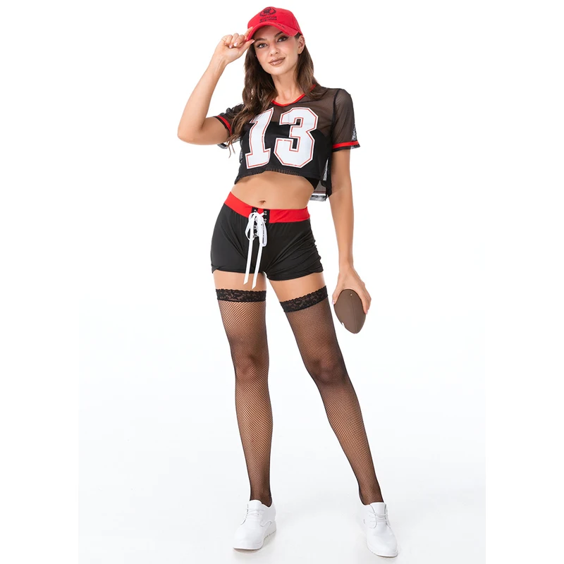 Футбол Баскетбол регби бейсбольная Униформа черного цвета для чарлидинга