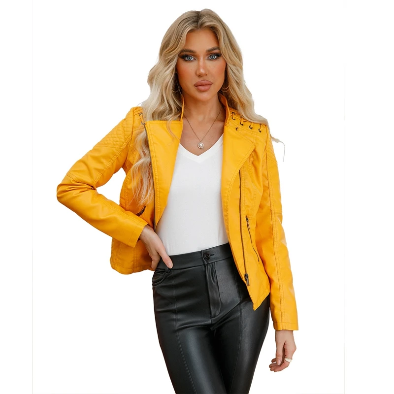 CCI Fashion Faux Leather Jackets Basic Women Outfits Moto Biker Coat  Clothes Gothic PU TOP Outwear YJ010C