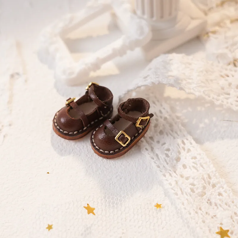 Фото Аксессуары для обуви кукол Blythe, ручной работы, из коровьей кожи, с двойной пряжкой, для кукол OB22, OB24, AZOBNE, маленькие тканевые туфли для мини-кукол UFDOLL. №1