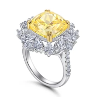 high quality cushion cut yellow cz stone wedding engagement womens ring for gift