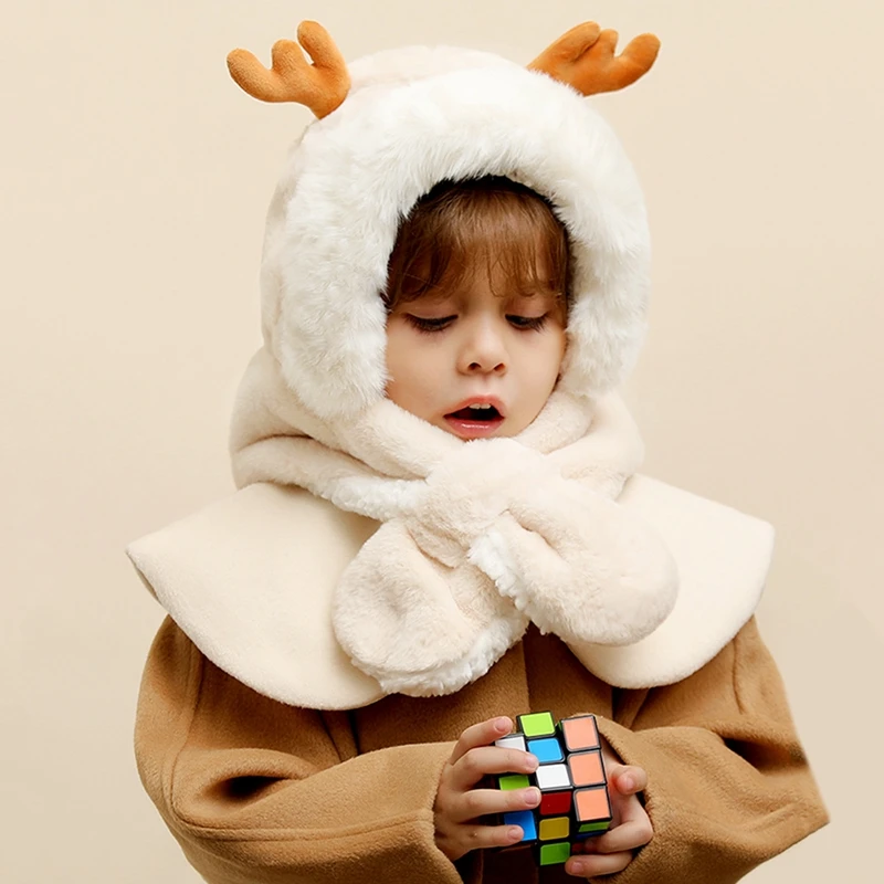 

New Autumn And Winter Cute Children Cartoon Scarf Hat Two-piece Double Fleece Warmth Boy Girl Child Adult Parent-child Baby Hat