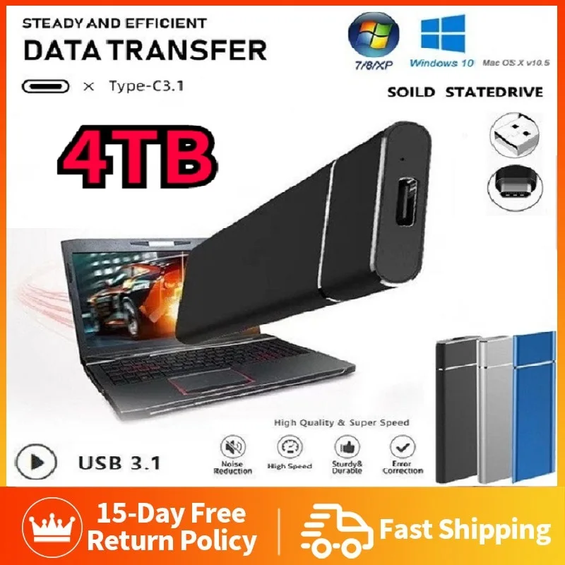 

Hot 4TB High Speed Mobile External Hard Drive SSD USB3.1 2TB External Solid State Drives Disk for Laptop HARD Disk Plugand Play