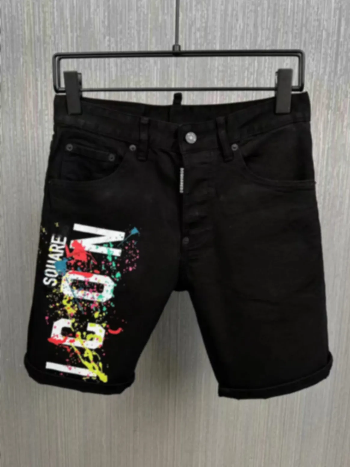 2023 summer new D2 men's denim shorts fashion washed holes D2 jeans fashion men's capris slim micro elastic
