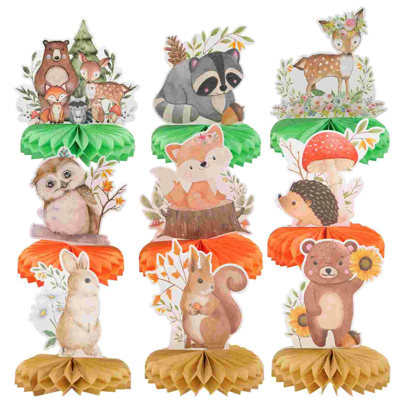 

9 Pcs Table Decorations Honeycomb Ornaments Woodland Party Birthday Baby Shower Girl Theme 350g White Cardboard Animals