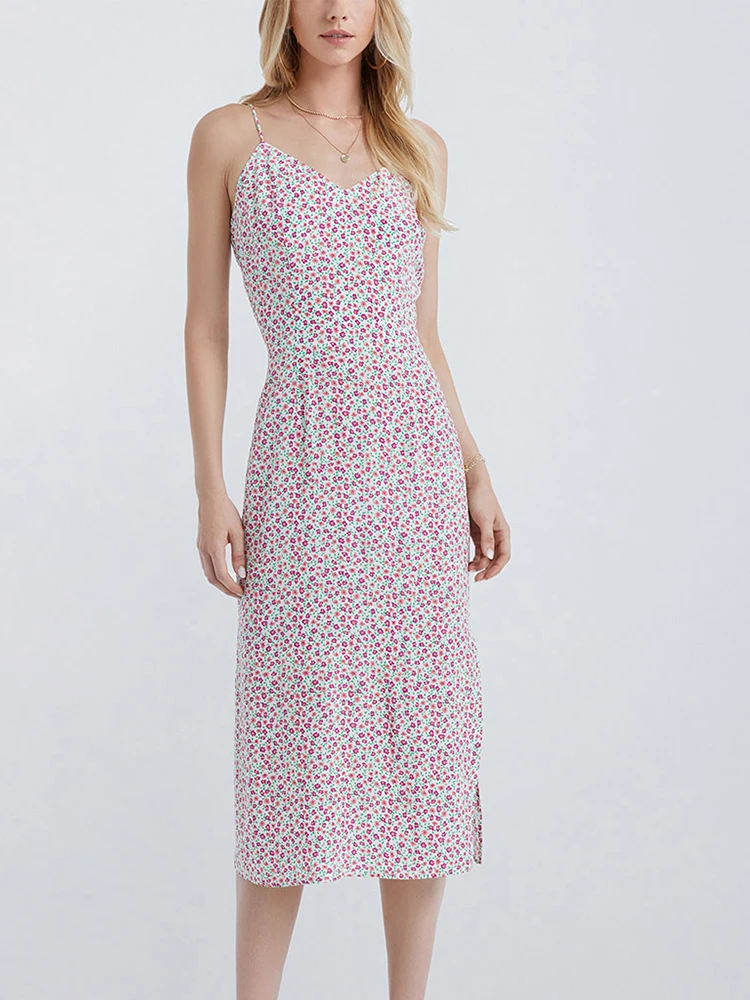 

Платье-миди на бретелях-спагетти с цветочным принтом, без рукавов