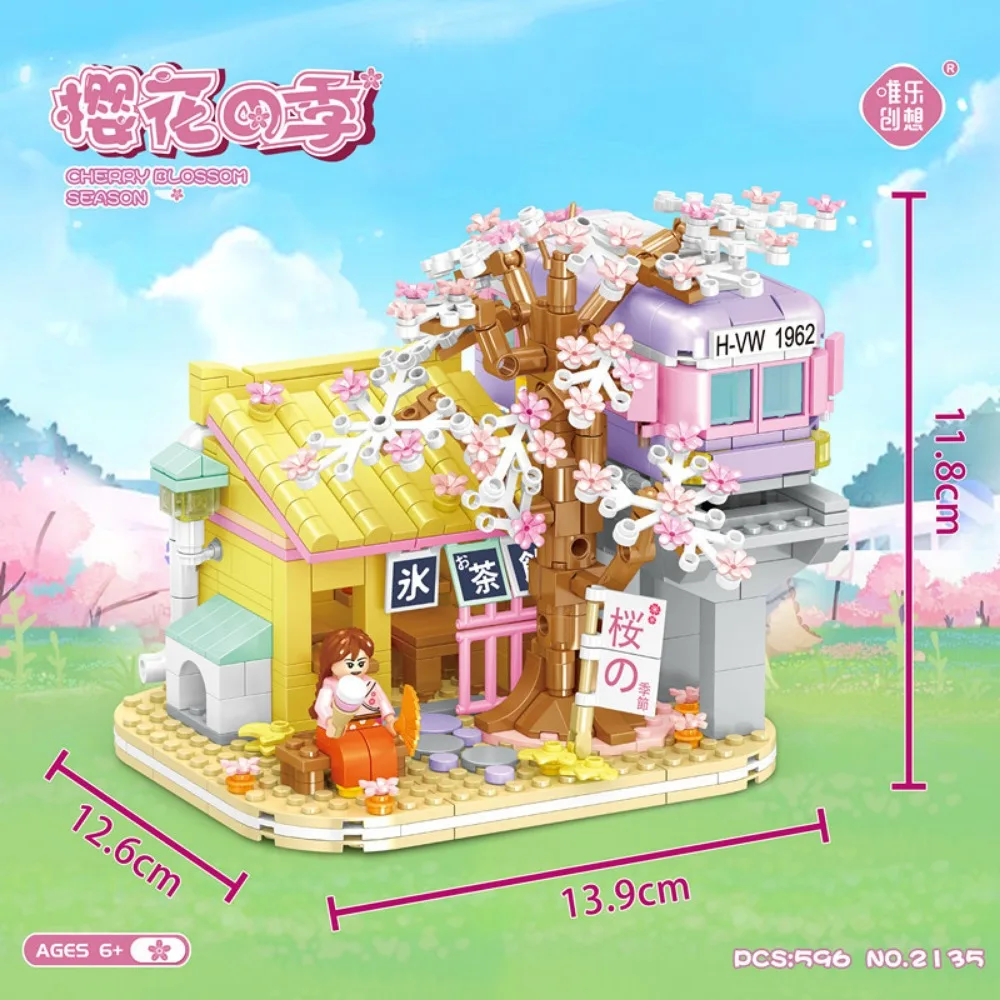 

Creative Decoration Gift Japanese Pub and Cherry Blossom Season Model Assembly Toy for Children Mini Street View Building Blocks