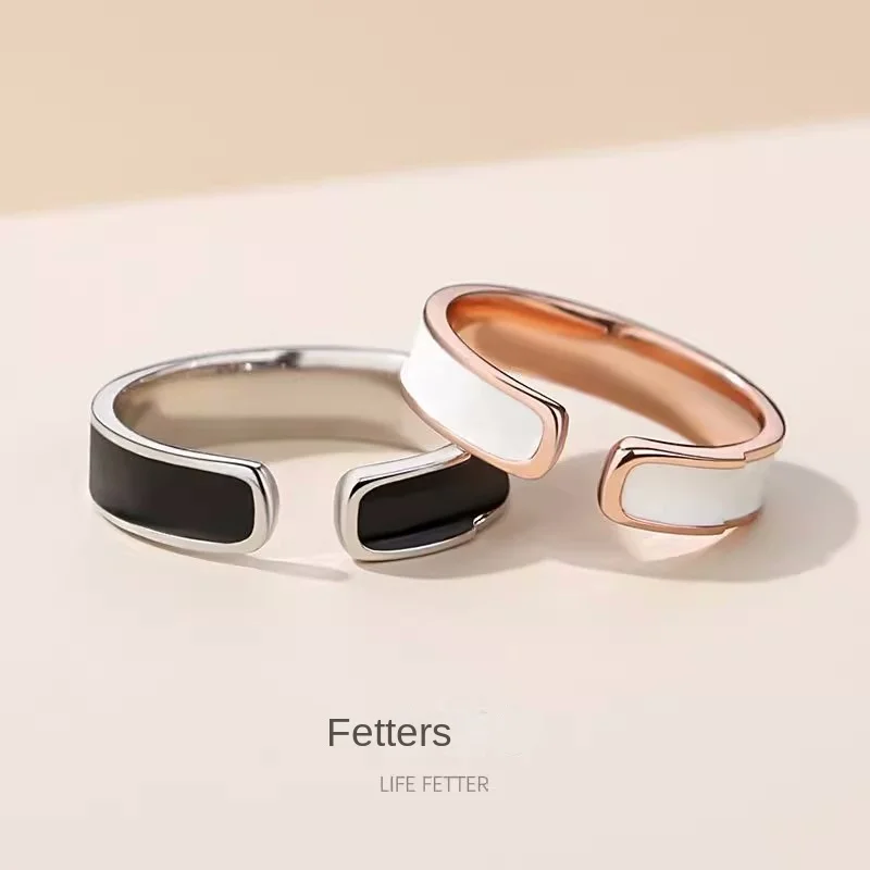 

Fashion Simple Black White Couple Rings for Men and Women Gift Vintage Luxury Opening Index Finger Ring Goth Jewelry Accessories