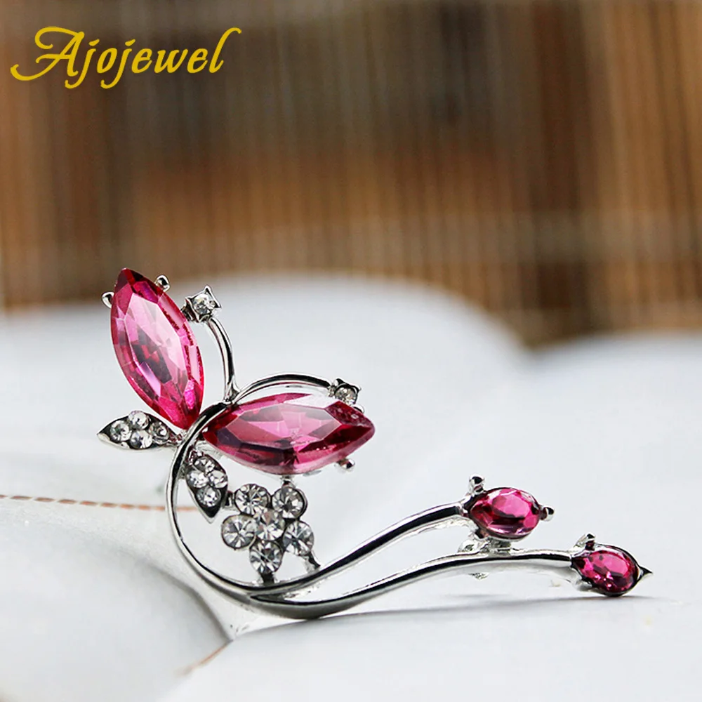 

Ajojewel 4 Colors Butterfly Crystal Brooch Rhinestone Flower Brooches For Women New Items Cloth Pins Wholesale Fashion Gift