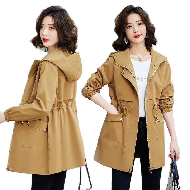 

Trench Coats Women's Clothing Hooded Long-Sleeve Casual Windbreaker Female New Spring Autumn Thin Tops Outerwear Gabardina Mujer
