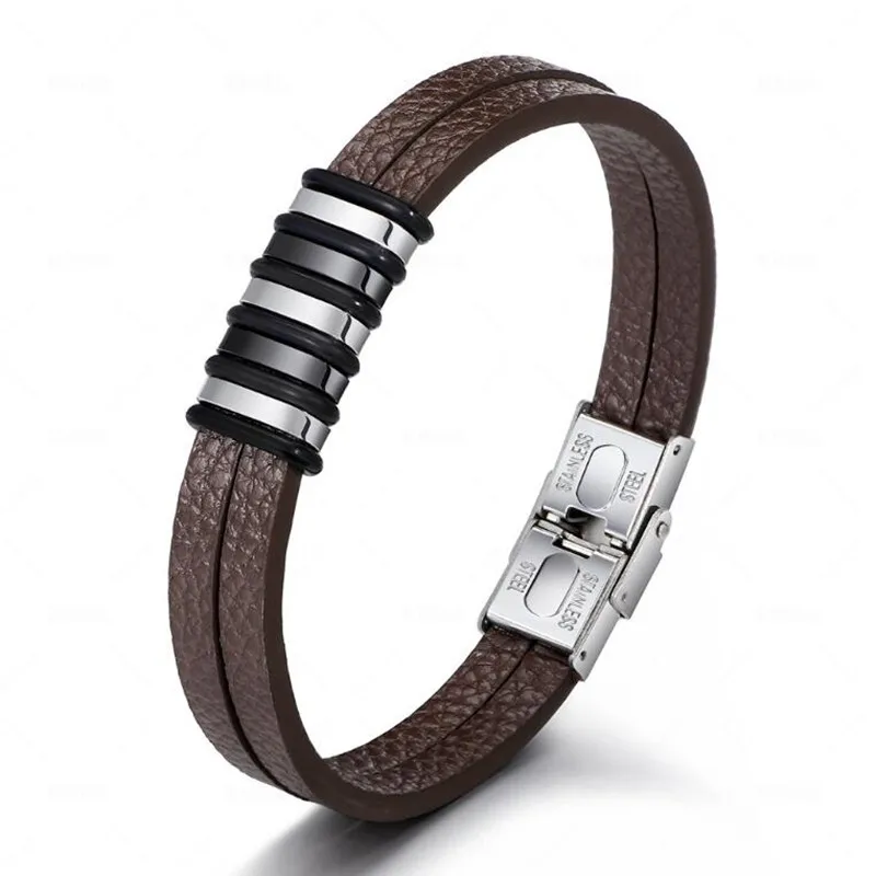 Модные браслеты из натуральной кожи мужские нержавеющей стали и женские