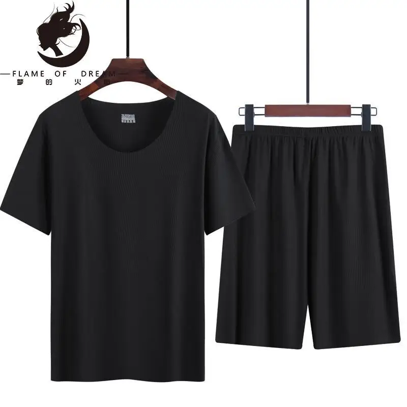 Flame Of Dream Summer Thin Men's Pajamas Suit Ice Home Clothes Traceless Short Sleeve Shorts Casual Summer Clothes 221416